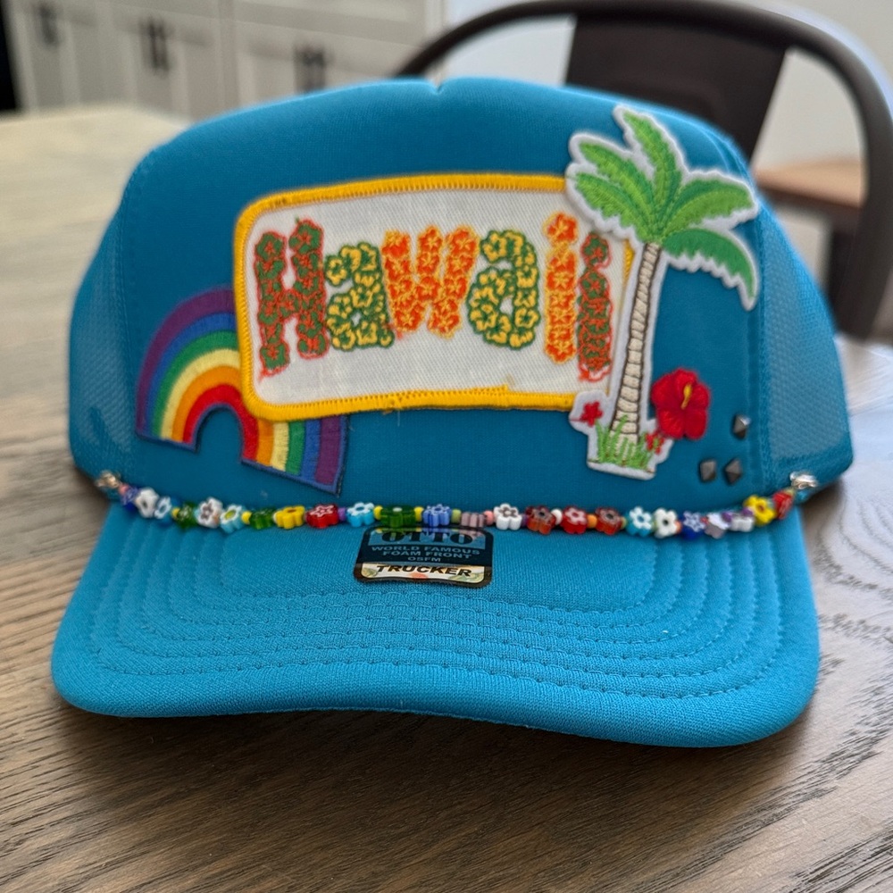 Hawaii Trucker Hat with flower Beaded Details